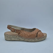 CUÑA ESPARTO EN PIEL TRENZADA CAMEL - 72169
