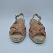 CUÑA ESPARTO EN PIEL TRENZADA CAMEL - 72169