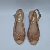 CUÑA ESPARTO EN PIEL TRENZADA CAMEL - 72169