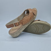 CUÑA ESPARTO EN PIEL TRENZADA CAMEL - 72169