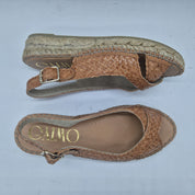 CUÑA ESPARTO EN PIEL TRENZADA CAMEL - 72169