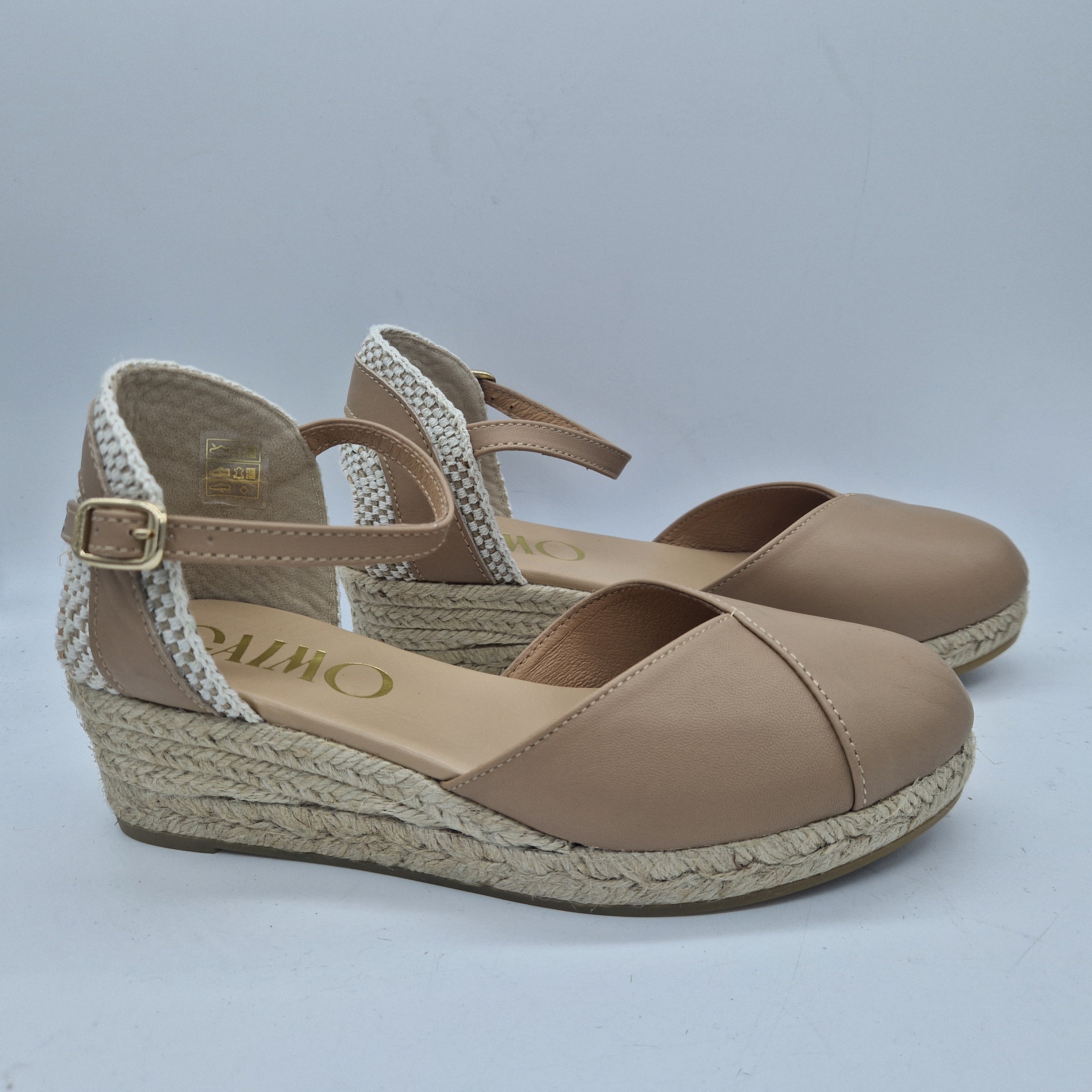 CUÑA ESPARTO EN PIEL BEIGE - 73613
