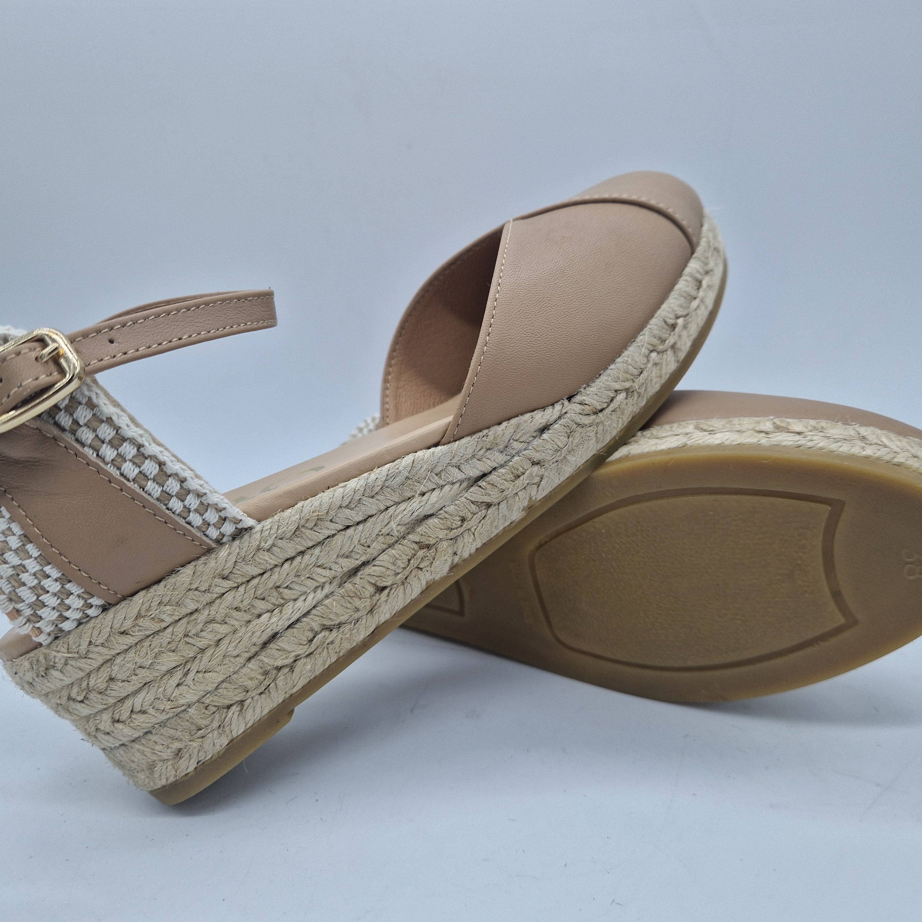 CUÑA ESPARTO EN PIEL BEIGE - 73613