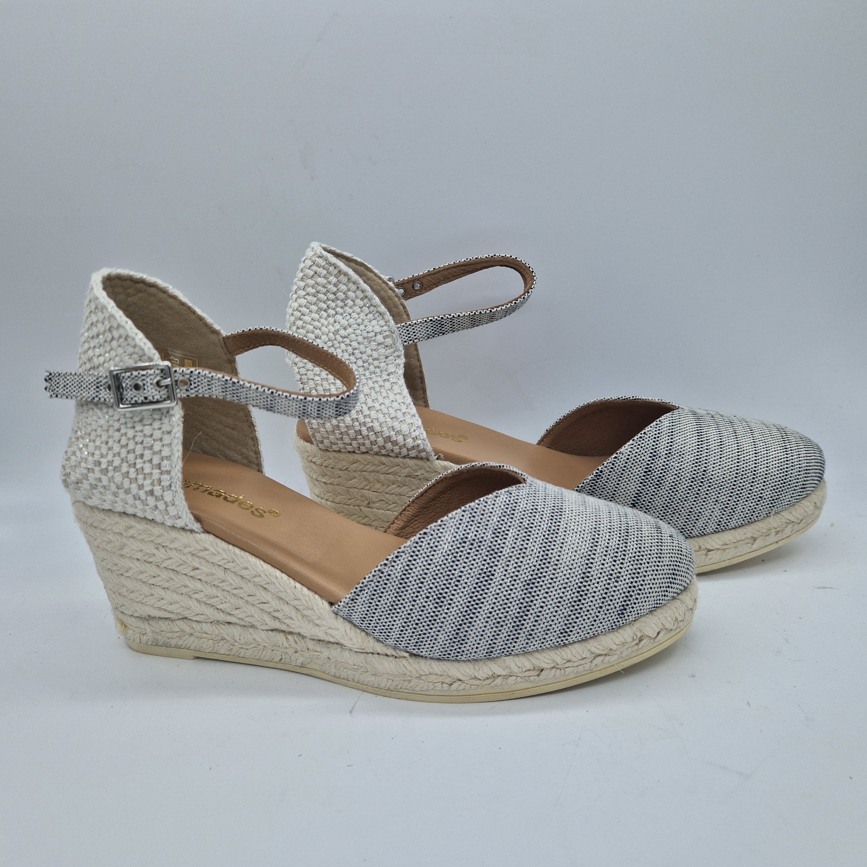 CUÑA ESPARTO EN TEJIDO PLATA - 73939