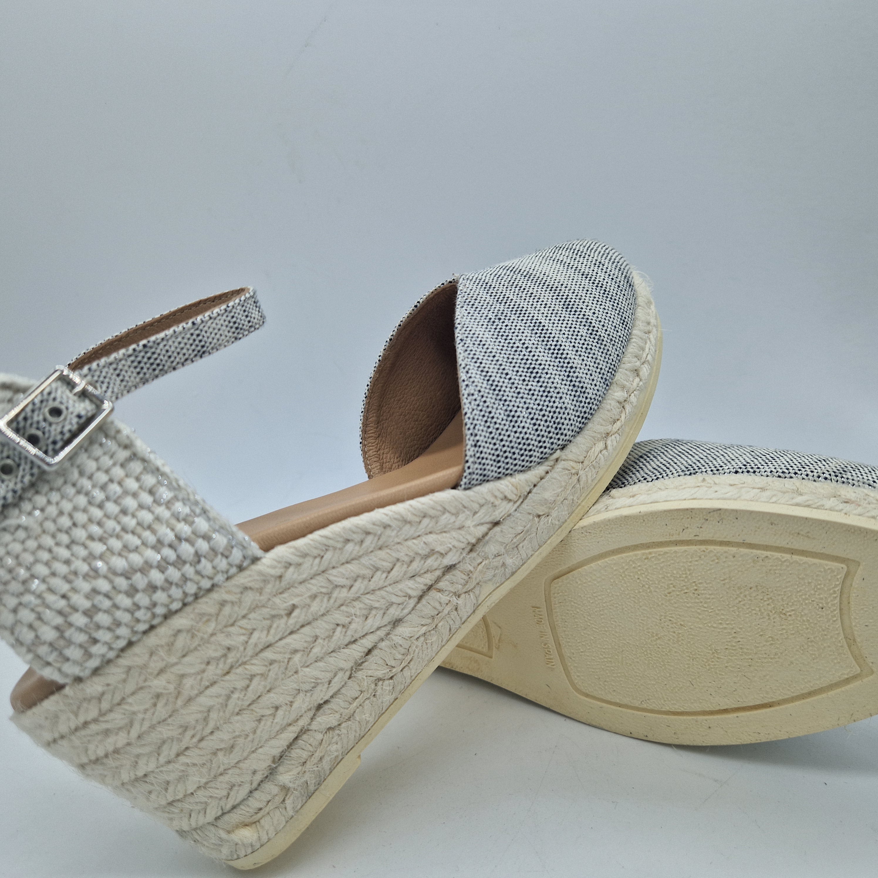 CUÑA ESPARTO EN TEJIDO PLATA - 73939