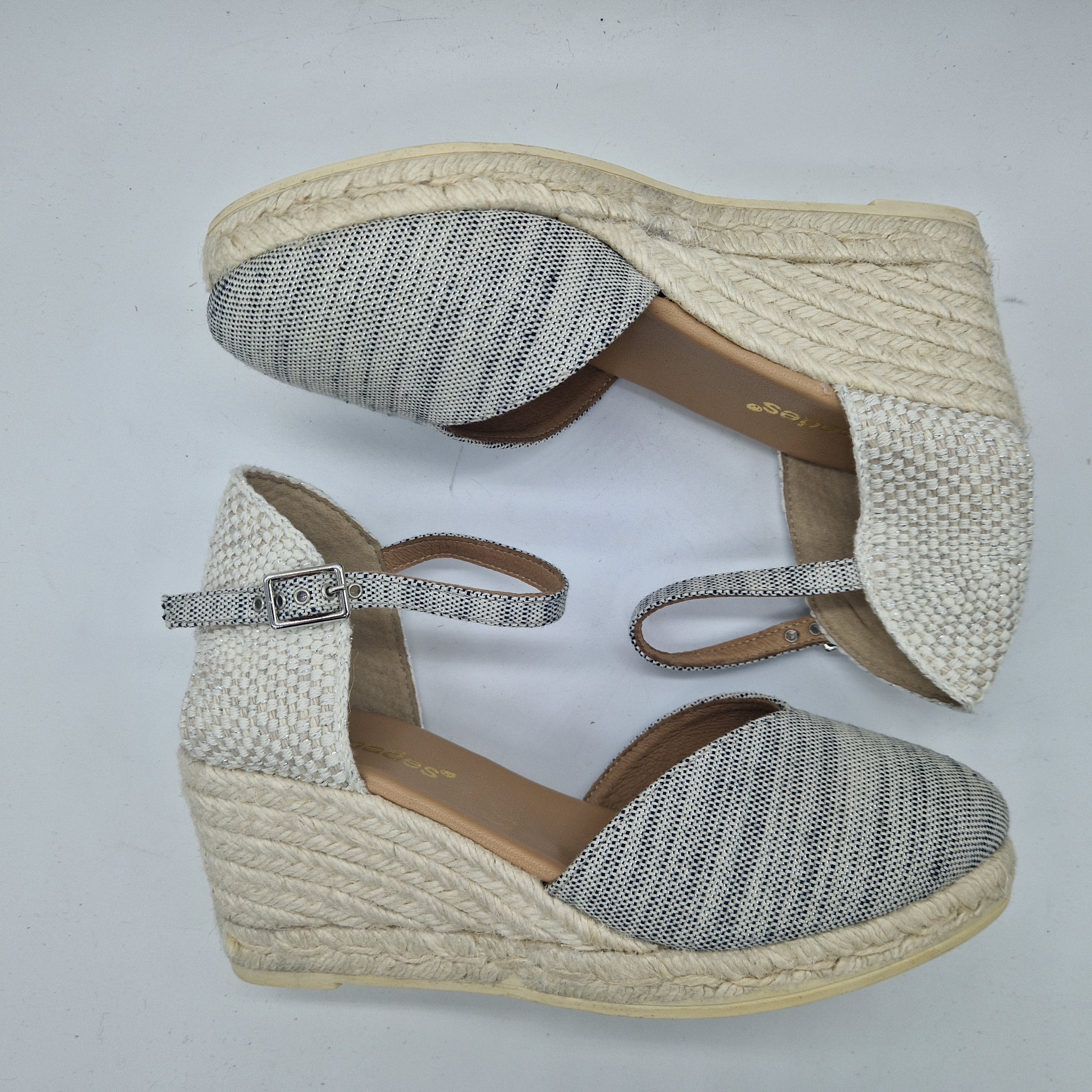 CUÑA ESPARTO EN TEJIDO PLATA - 73939