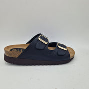 Sandalias negras de piel INTERBIOS, modelo 73972 con dos hebillas, estilo cómodo y moderno para mujer.