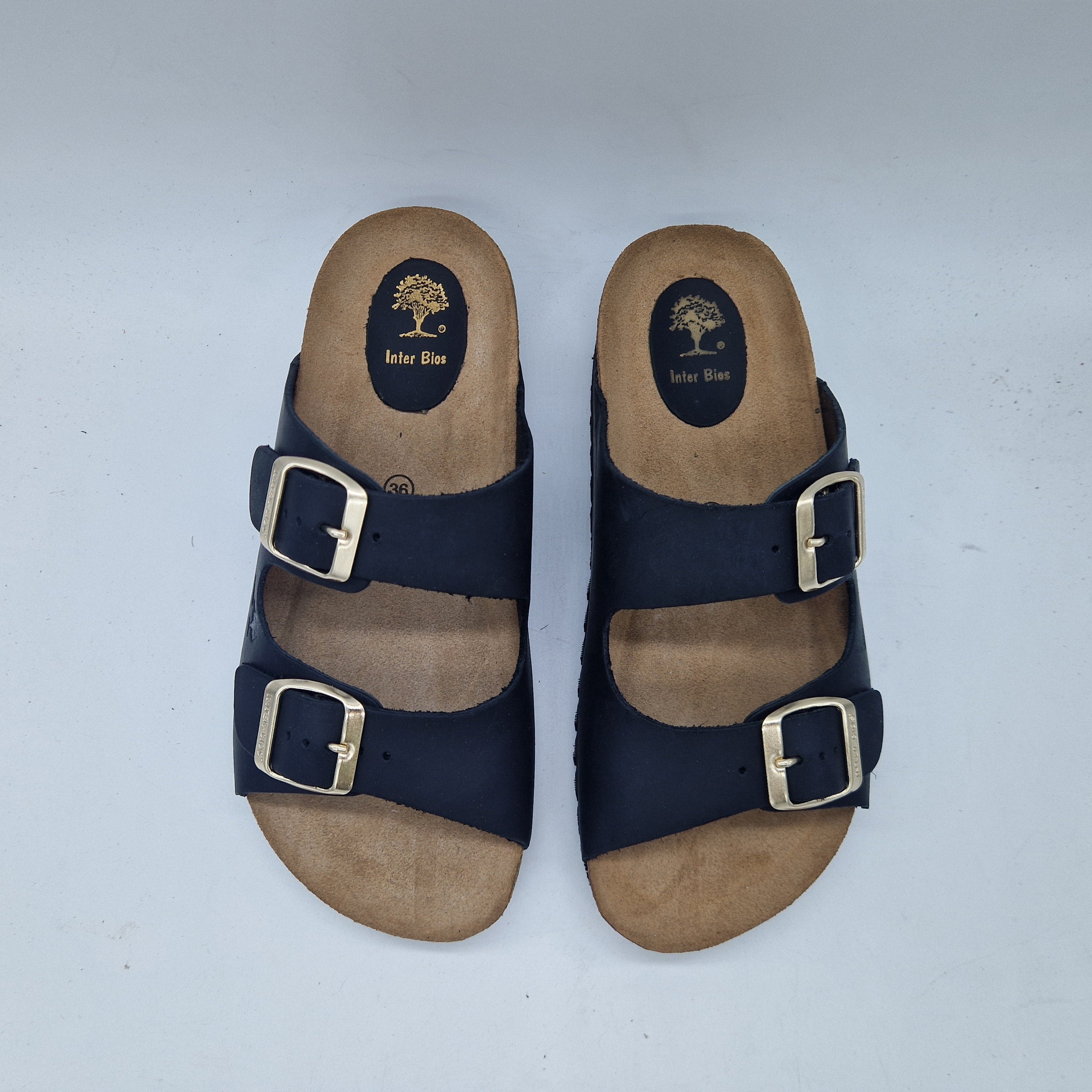 Sandalias negras de piel Interbios 2 HBillas, estilo cómodo y elegante para mujer.