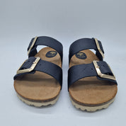 Sandalias negras de dos hebillas de la marca INTERBIOS, estilo cómodo y casual para mujer.