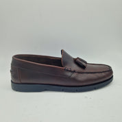 MOCASÍN DE BORLAS EN PIEL BURDEOS - 75342